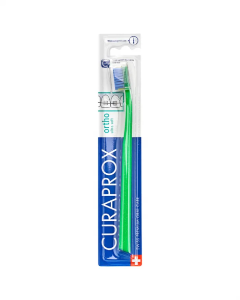 Ортодонтична зубна щітка Curaprox CS Ultra Soft ORTHO з заглибленням (щітка зелена/щетина синя)