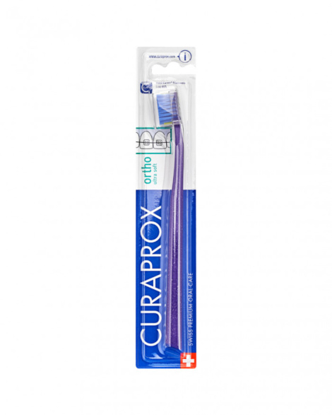 Ортодонтична зубна щітка Curaprox CS Ultra Soft ORTHO з заглибленням (щітка фіолетова/щетина синя)