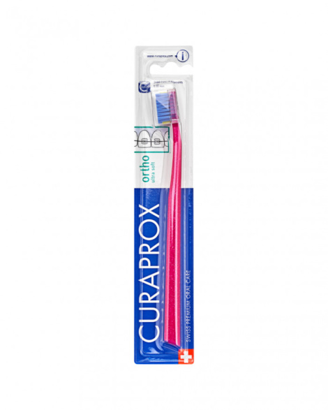 Ортодонтична зубна щітка Curaprox CS Ultra Soft ORTHO з заглибленням (щітка рожева/щетина синя)